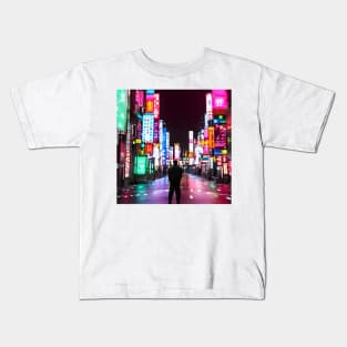 Tokyo Neon Japan - Lovely Night Lights - A Lonely Man Kids T-Shirt